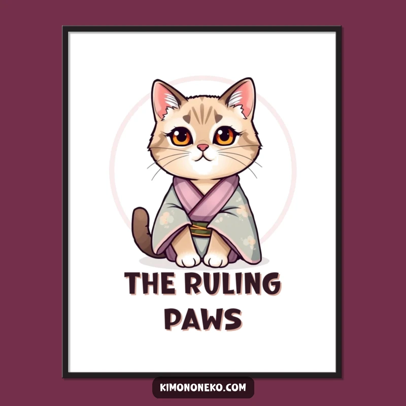 Funny Cat Kimono Poster: Regal Kitty Silk Pride - Elegant Wall Art