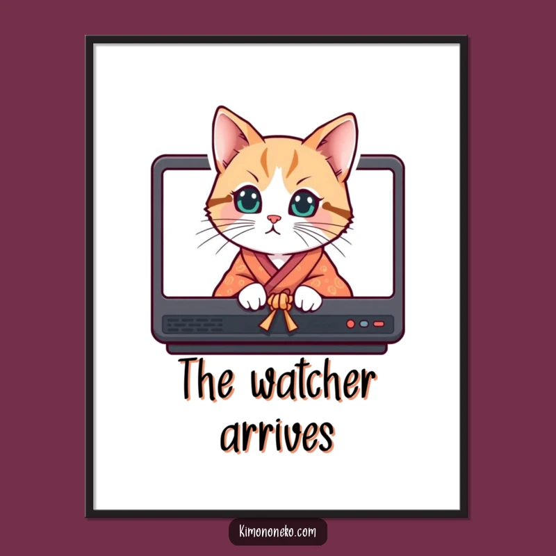 Funny Curious Cat Kimono Poster - A Masterpiece of Playful Mystery!