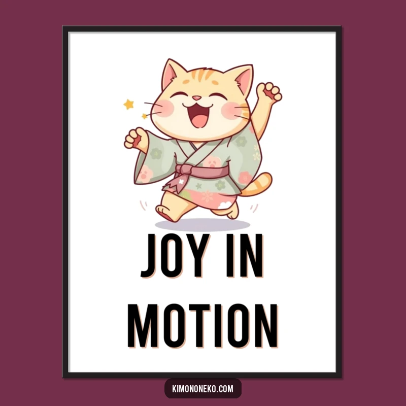 Funny Joyful Cat Kimono Poster: Vibrant Art to Brighten Your Space Gift