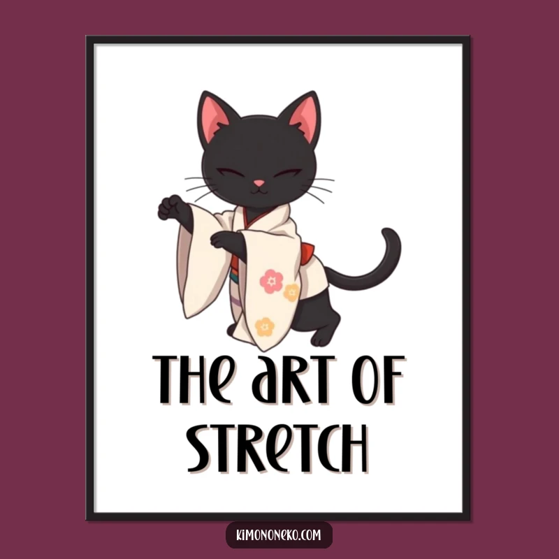 Funny Kawaii Black Cat Kimono Poster: Adorn Walls with Sleek Feline Art
