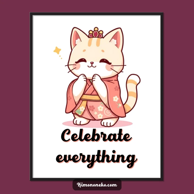 Funny Kawaii Cat Kimono Poster: Festive Art, Cheerful Wall Decor Funny Gift