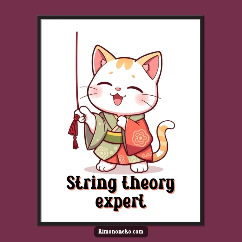 Funny Kawaii Cat Kimono Poster: Playful Kitten Art, Whimsical Wall Decor Gift