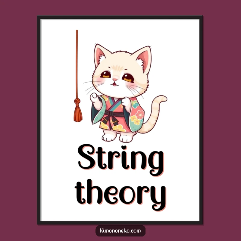 Funny Kitten Kimono Poster: Playful Cat String Art for Walls