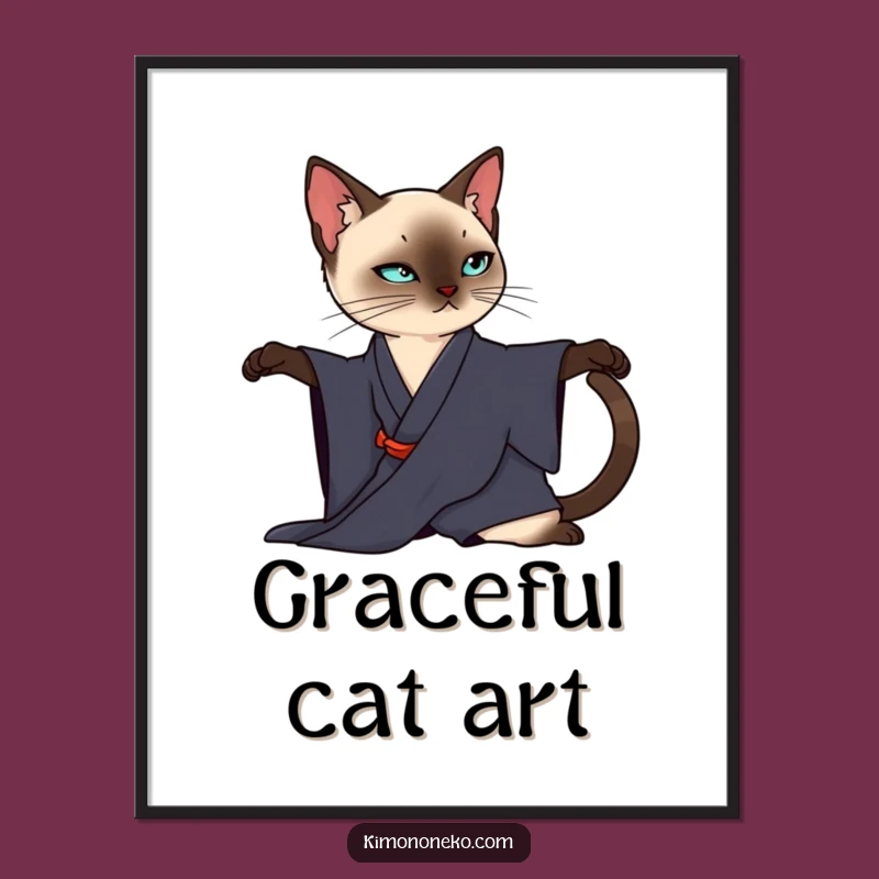 Funny Siamese Cat Kimono Poster: Elegant Feline Art, Sophisticated Decor Gift