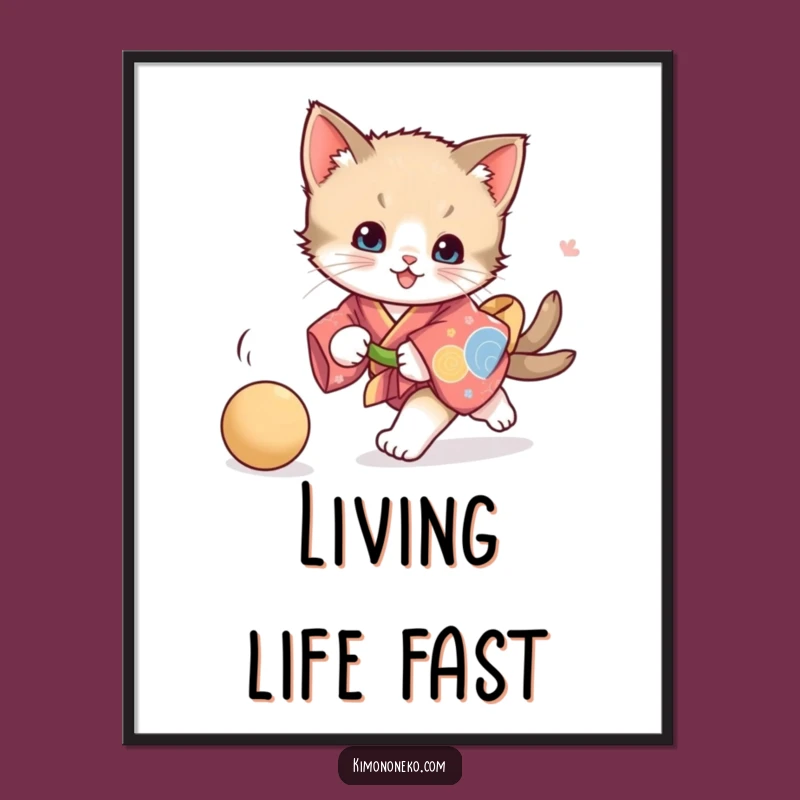 Funny Playful Kitten Kimono Poster: Energetic Feline Art, Perfect Funny Gift for Playful Decor
