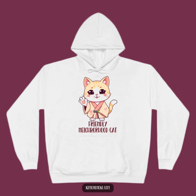 Cozy Funny Smiling Cat Kimono Hoodie: Happy Feline Welcome, Warm Humorous Gift