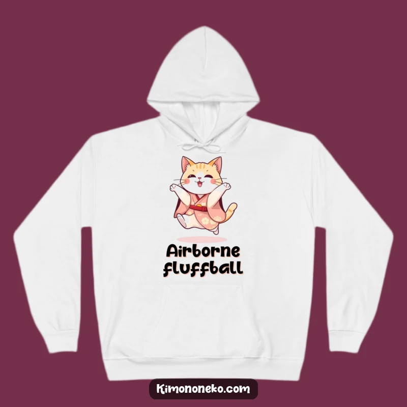 Funny Cat Kimono Hoodie: Playful Kitty Festive Jump - Cozy Energy