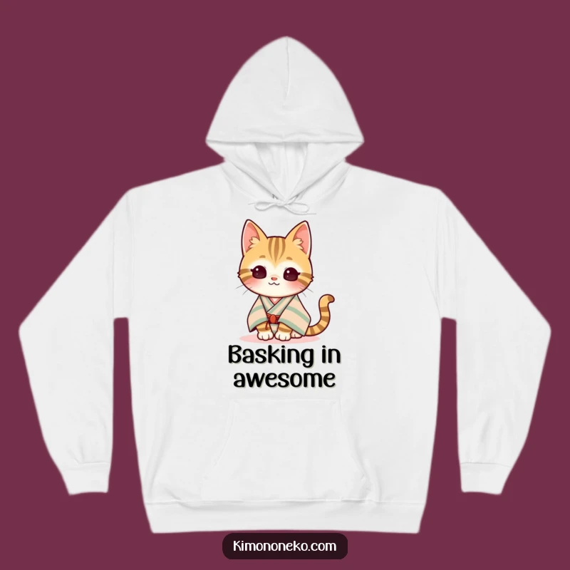 Funny Kawaii Tabby Hoodie: Cozy Content Cat in Sun Kimono