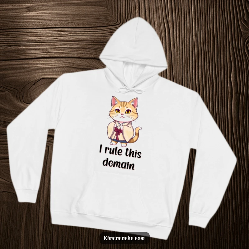Funny Majestic Cat Kimono Hoodie featuring a proud cat in a traditional silk kimono, offering warmth and a humorous, elegant design.