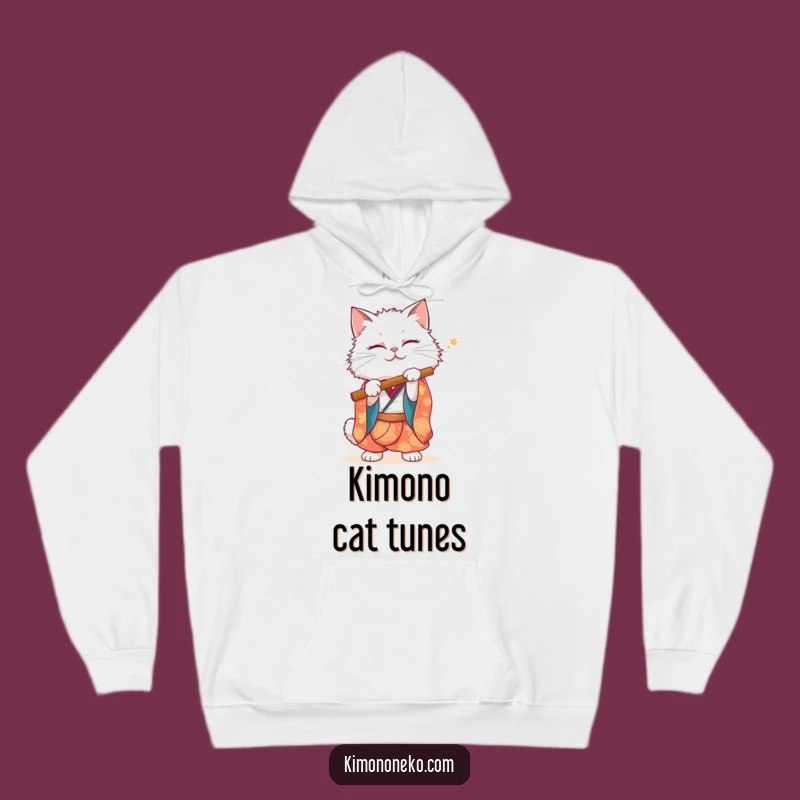 Funny White Cat Kimono Hoodie: Cozy Musical Feline, Warm & Whimsical Gift