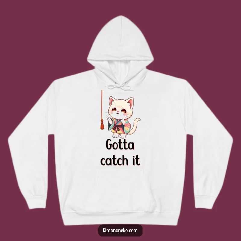 Funny Kitten Kimono Hoodie: Cozy Playful Cat String Bating Sweatshirt