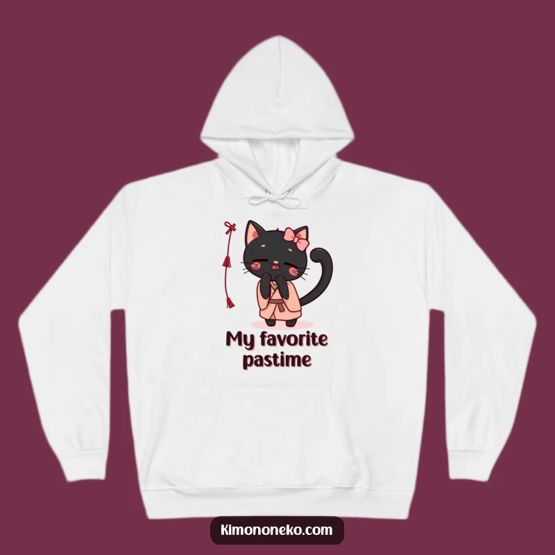 Cozy Funny Kawaii Black Cat Kimono Hoodie: Playful Batting String Sweatshirt, Cat Gift