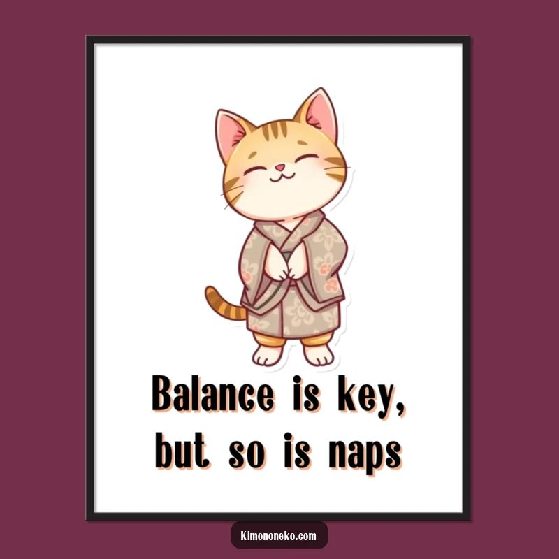 Free Printable Wall Art: Funny Kawaii Tabby Cat Kimono, Balancing Act Decor