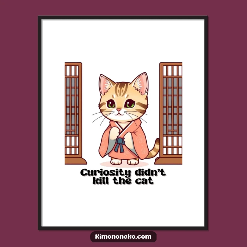 Free Printable Tabby Cat Wall Art: Peeking Kimono Kitty - Quirky Downloadable Decor