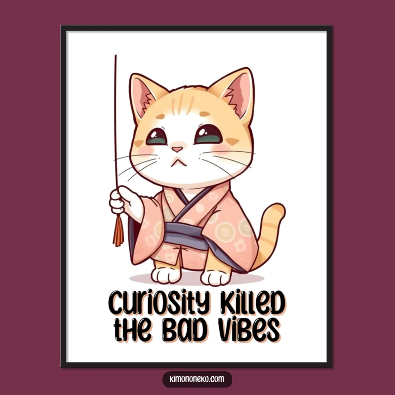 Free Printable Curious Cat Kimono Wall Art - Funny Downloadable Decor for Whimsy