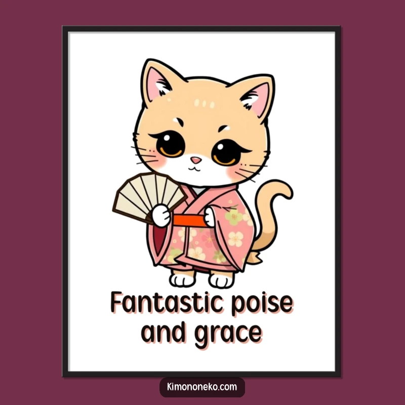 Funny Free Printable Wall Art: Kawaii Cat Fan Pose, Elegant Downloadable Decor
