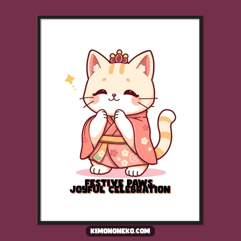 Festive Free Printable Wall Art: Clapping Cat Kimono - Downloadable Decor