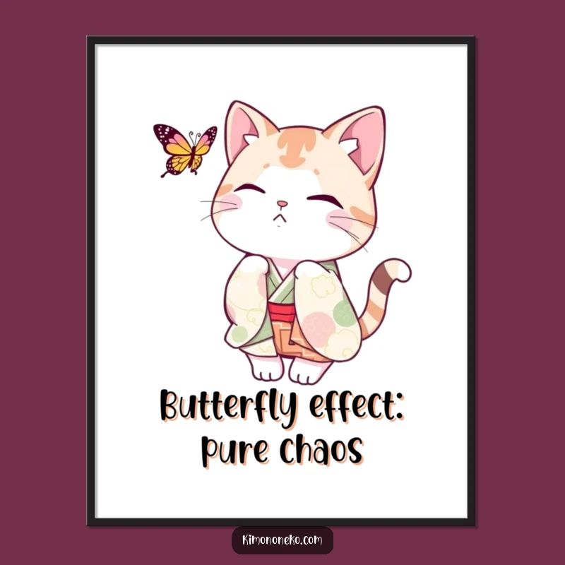Free Printable Playful Cat Kimono Wall Art: Action Humor Downloadable Decor