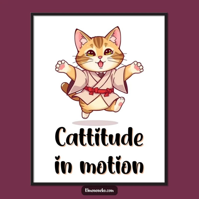 Free Printable Tabby Cat Kimono Leap Wall Art - Funny Downloadable Decor