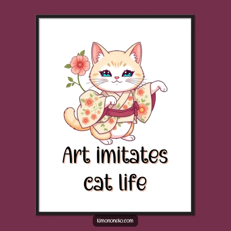 Free Printable Wall Art: Regal Cat Floral Kimono Funny Downloadable Art Decor