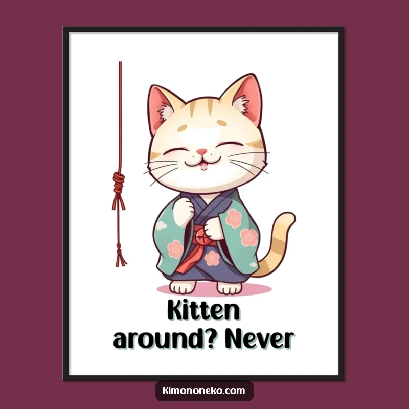 Funny Free Printable Kawaii Cat Kimono Wall Art - Playful Kitten Decor Downloadable Gift