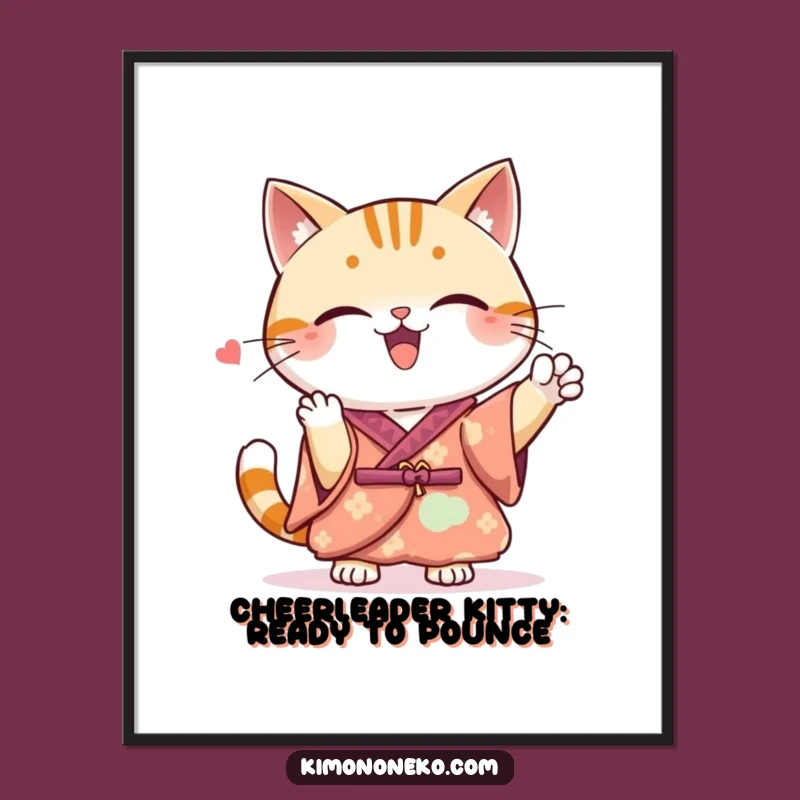 Funny Free Printable Wall Art: Kawaii Cat Cheer, Energetic Downloadable Decor