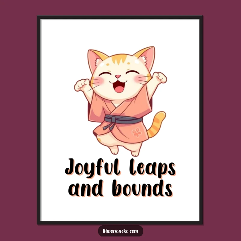 Funny Free Printable Wall Art: Kawaii Cat Leap, Energetic Downloadable Decor