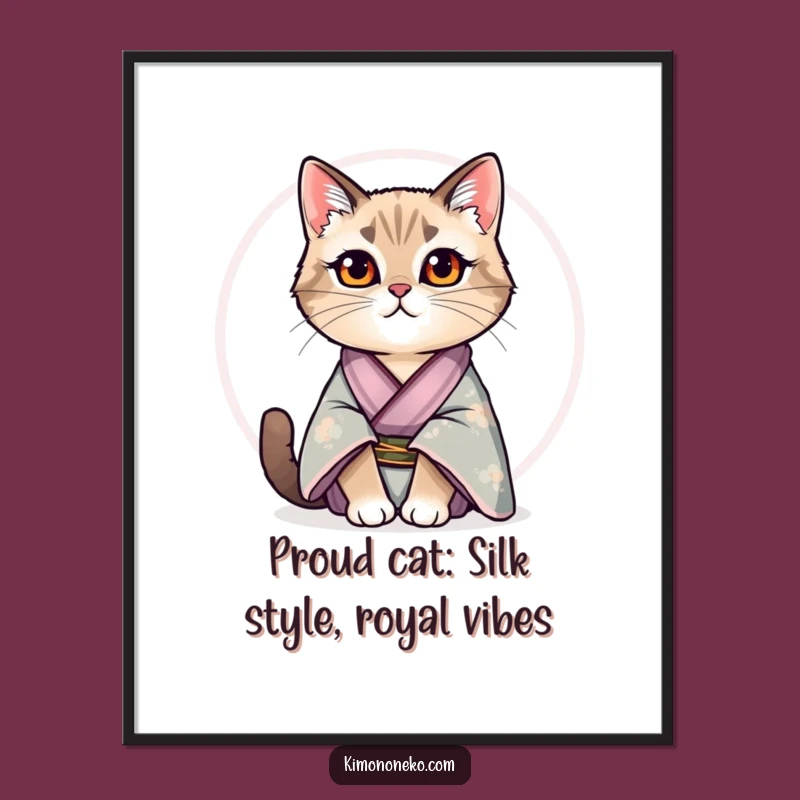 Funny Free Printable Wall Art: Regal Cat in Silk Kimono - Downloadable Poster