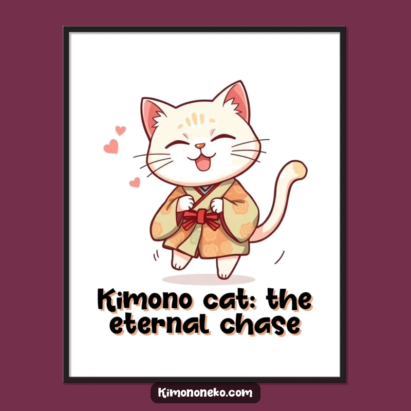 Funny Free Printable Wall Art: Kimono Cat Tail Chase - Downloadable Poster