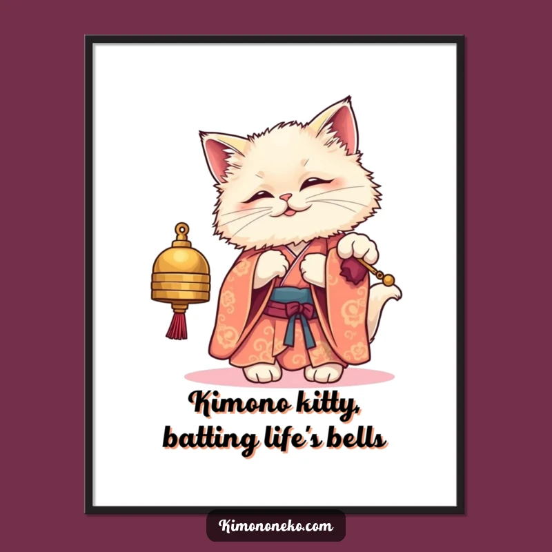 Funny Free Printable Wall Art: Kawaii Cat in Kimono, Playful & Cute Downloadable Decor!