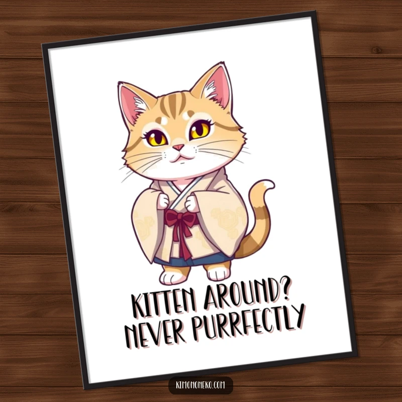 Funny Free Printable Wall Art: Majestic cat in a splendid silk kimono strikes a proud, artistic pose.