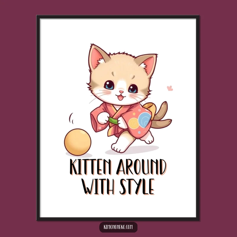 Playful Kitten Free Printable Wall Art: Kimono Chase Downloadable Decor