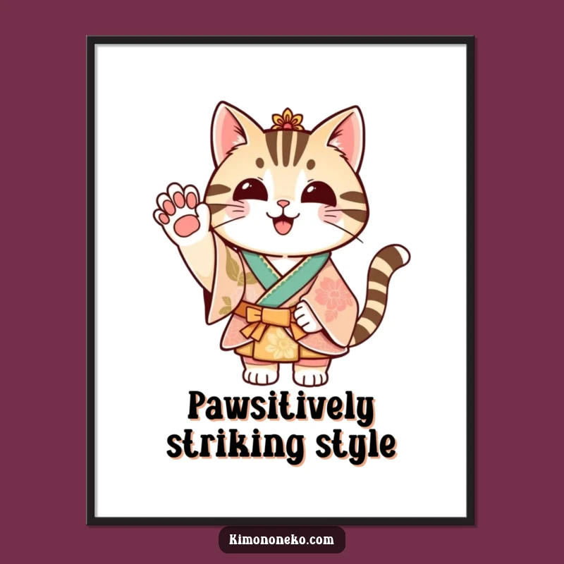 Free Printable Striped Cat Kimono Wall Art Funny Downloadable Decor