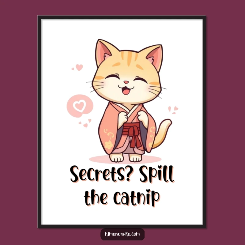 Funny Free Printable Kawaii Cat Kimono Wall Art - Giggly Kitten Decor Downloadable Gift
