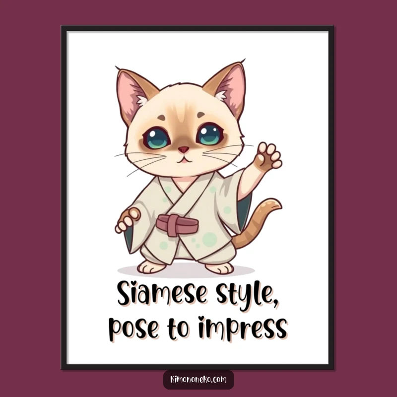 Free Printable Kawaii Siamese Wall Art: Dramatic Posing Decor
