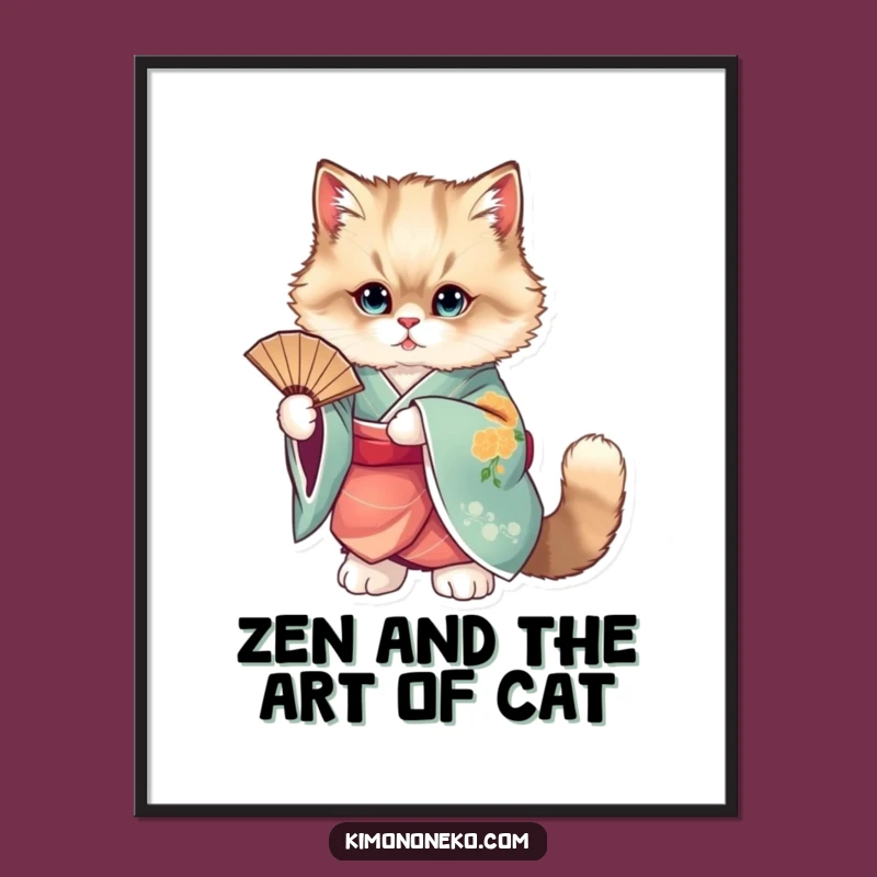 Funny Free Printable Cat Wall Art: Kimono Fan Pose Downloadable Decor