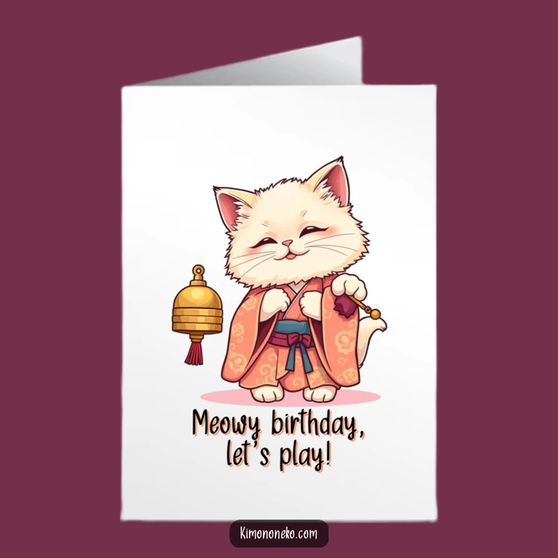 Free Printable Birthday Card: Kawaii Cat in Kimono, Funny Downloadable Gift for a Purrfect Day!