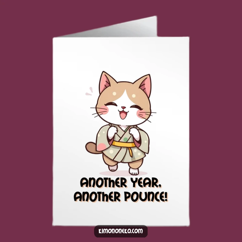Free Printable Birthday Card: Kawaii Cat Pounce, Playful Downloadable Gift