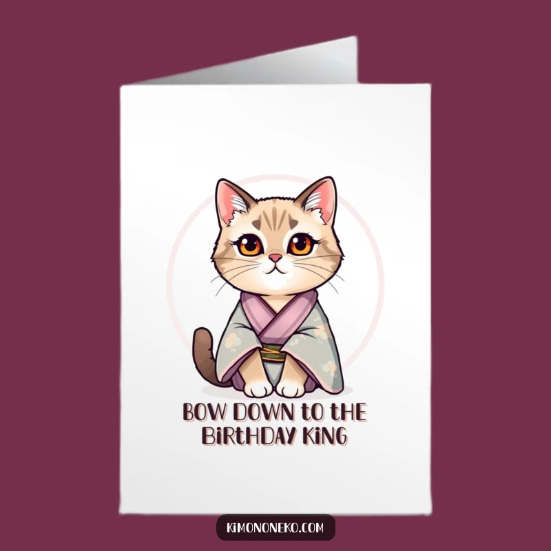 Free Printable Birthday Card: Regal Cat in Silk Kimono - Downloadable Gift