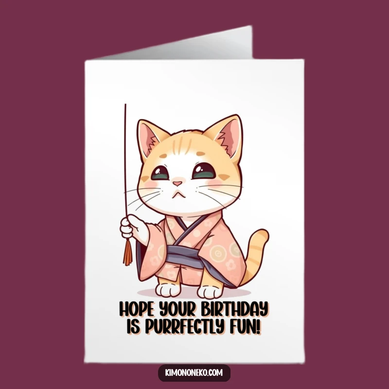 Free Printable Curious Cat Kimono Birthday Card - Funny Downloadable Gift for Playful People