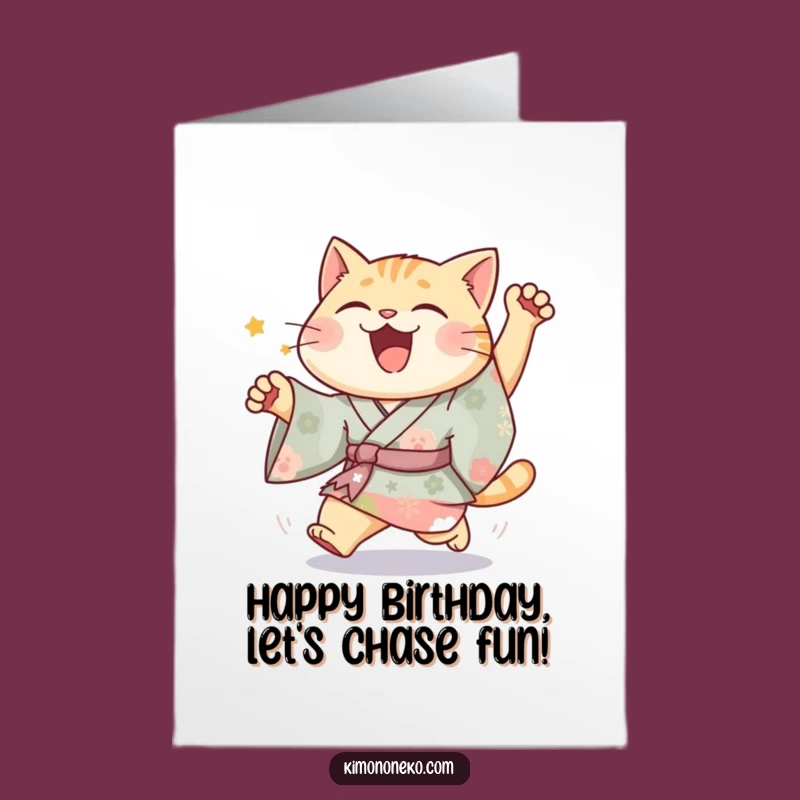 Free Printable Joyful Cat Kimono Birthday Card - Funny Downloadable Gift for Fun-Loving Souls