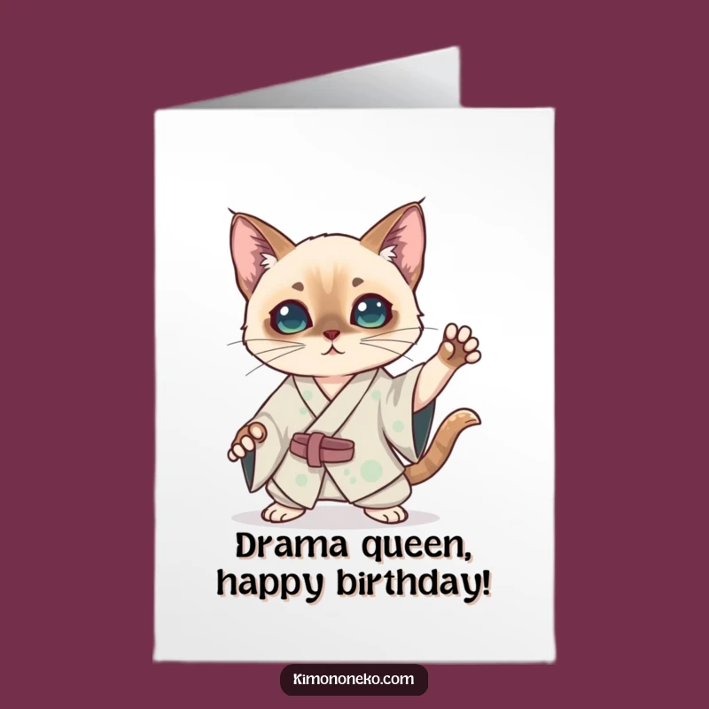 Free Printable Kawaii Siamese Birthday Card: Dramatic Pose