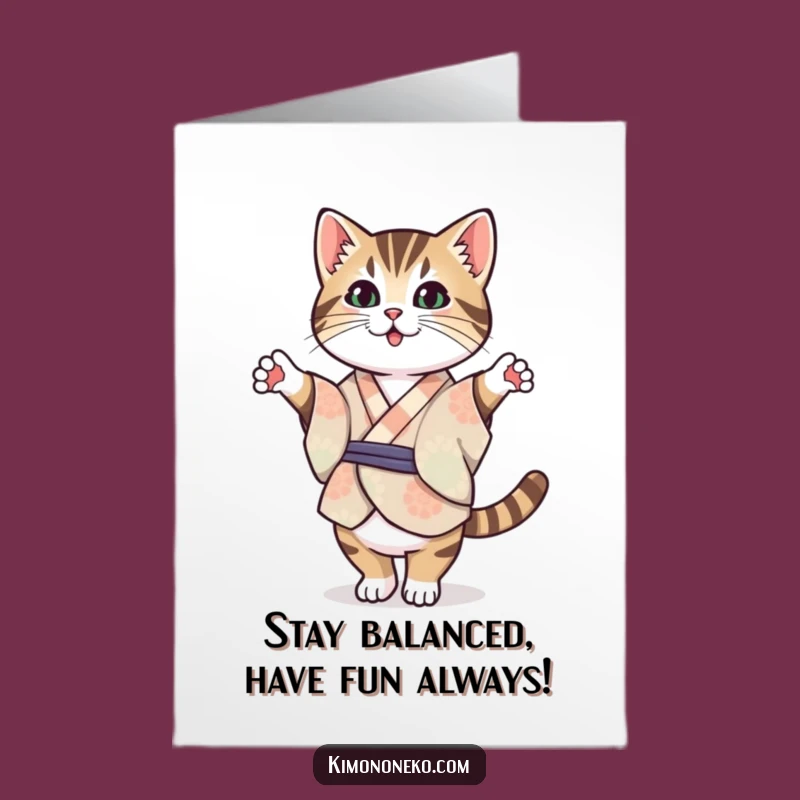 Free Printable Kawaii Tabby Birthday Card: Balancing Downloadable Gift