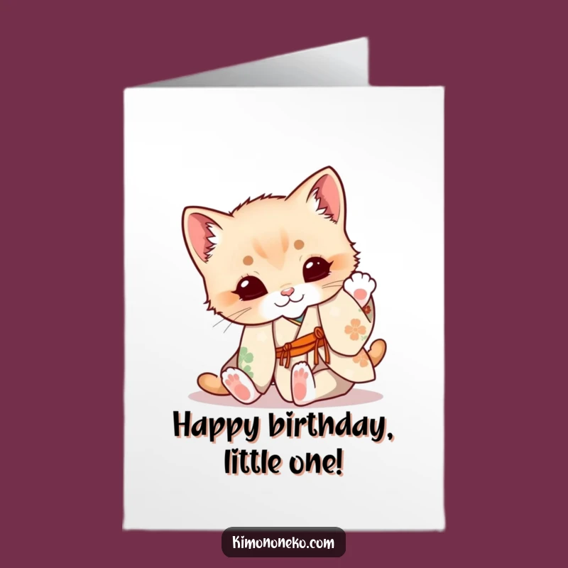 Free Printable Kitten Birthday Card: Tumbling Floral Kimono - Adorable Downloadable Gift