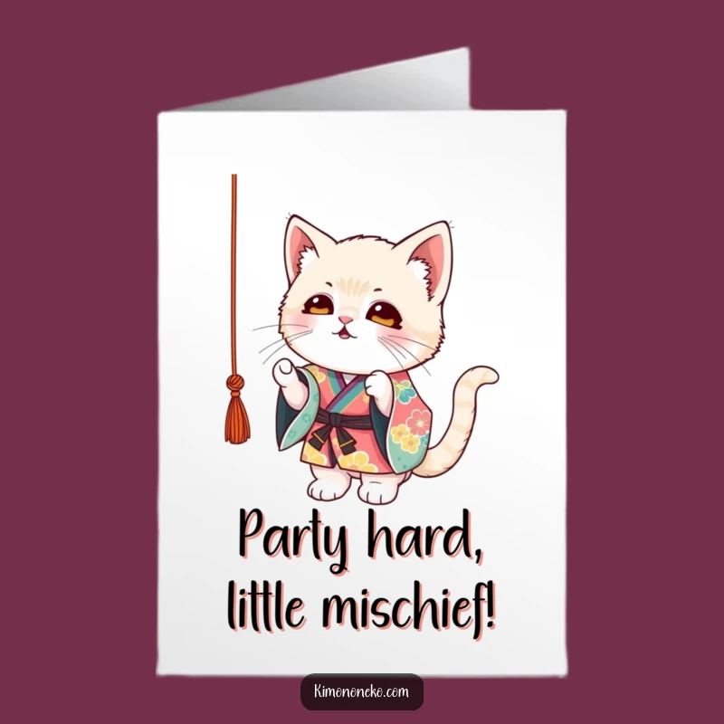 Free Printable Kitten Kimono String Birthday Card - Funny Downloadable Gift