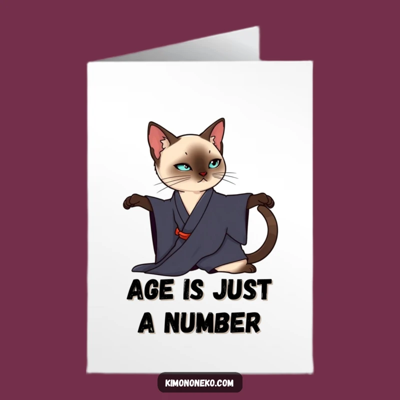 Free Printable Siamese Birthday Card: Elegant Kimono Cat - Sophisticated Downloadable Gift