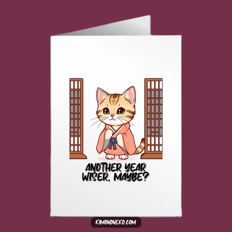 Free Printable Tabby Cat Birthday Card: Peeking Kimono Kitty - Funny Downloadable Surprise