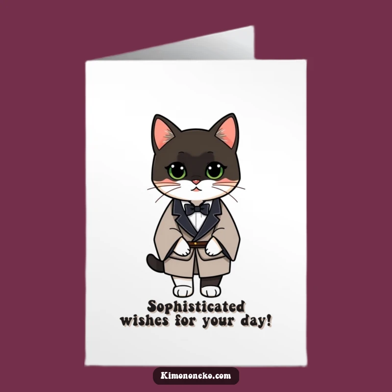 Free Printable Tuxedo Cat Kimono Birthday Card: Sophisticated Downloadable Gift