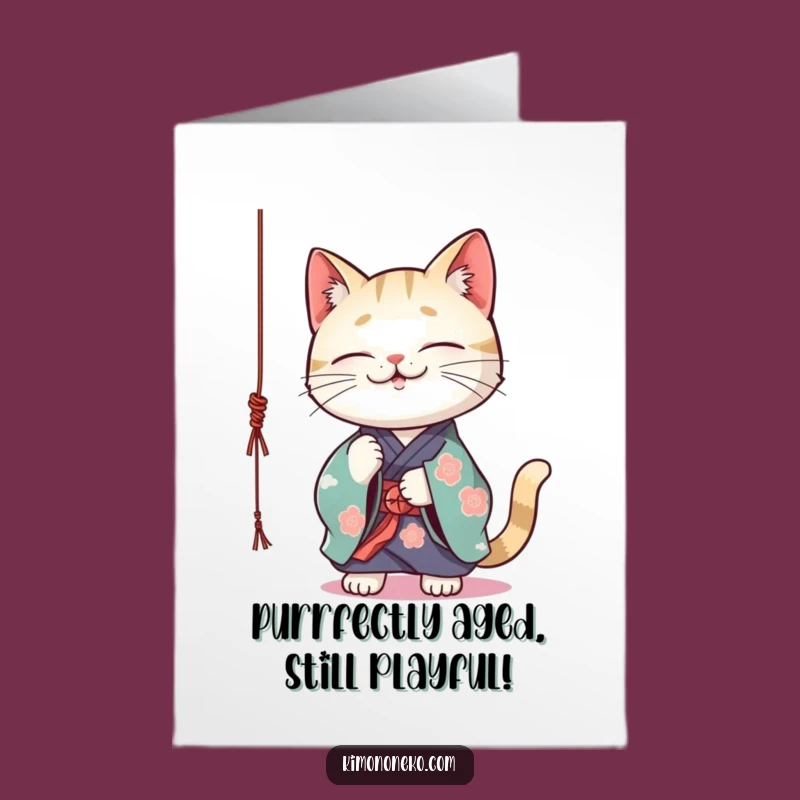 Funny Free Printable Kawaii Cat Kimono Birthday Card - Playful Kitten Downloadable Gift
