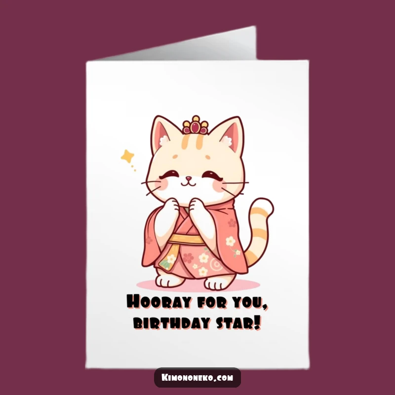Joyful Free Printable Birthday Card: Clapping Cat Kimono - Downloadable Gift